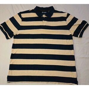 Chaps Polo Shirt Mens Large Blue Striped Short Sleeve Collar Cotton Pullover